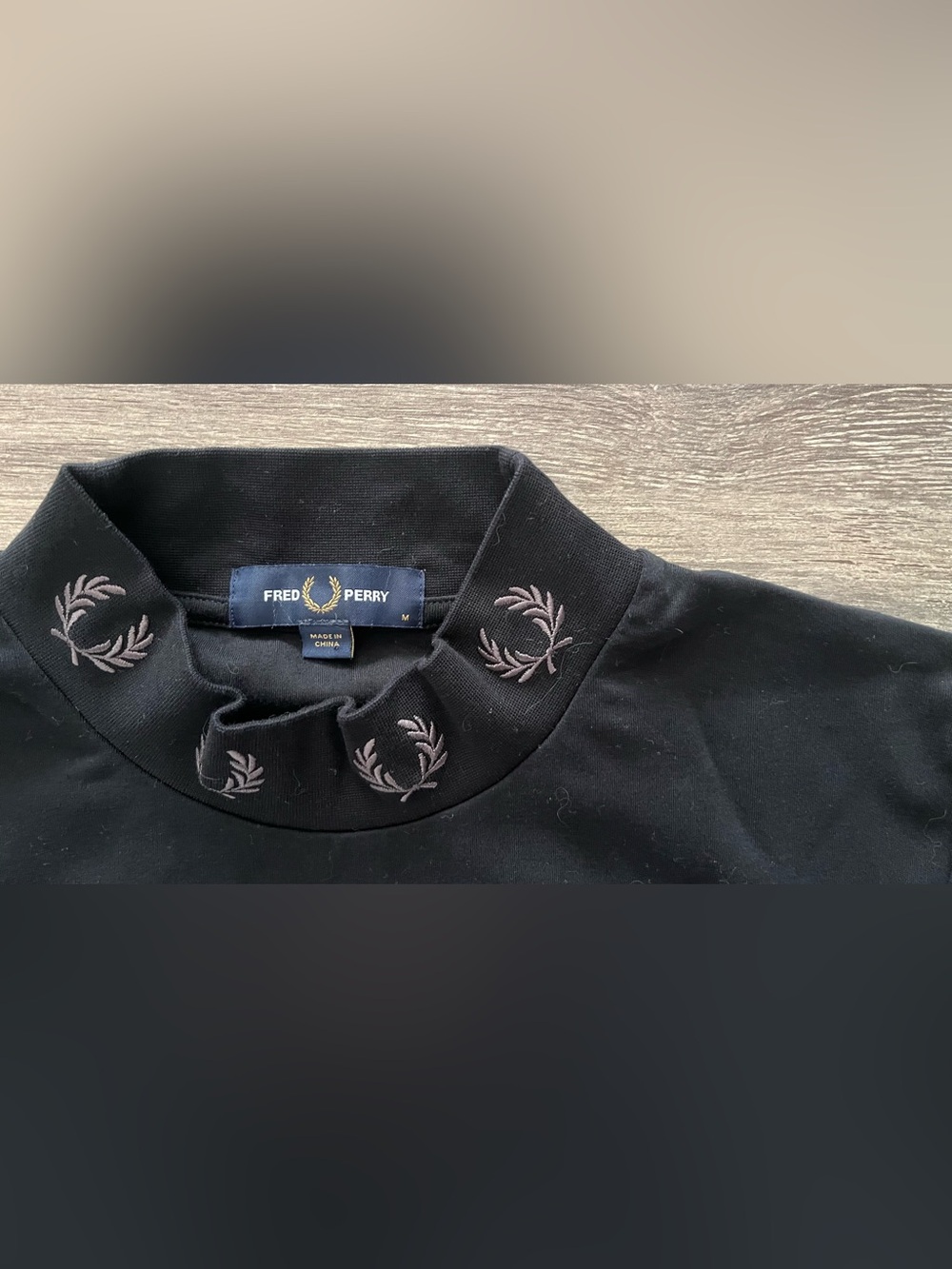 Fred Perry Black Embroidered Laurel Collar Tee Shirt Top